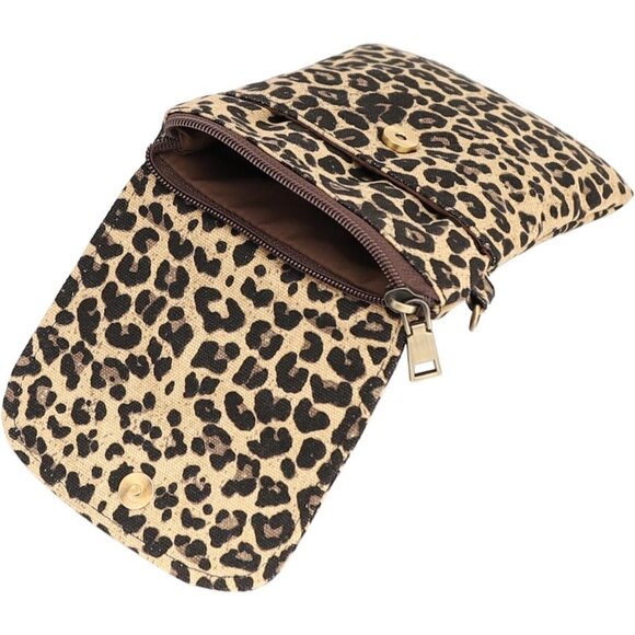 Women's Brown Leopard Vintage Embroidered Cute Mini Cross Body Bag Small Handbag - Picture 6 of 6